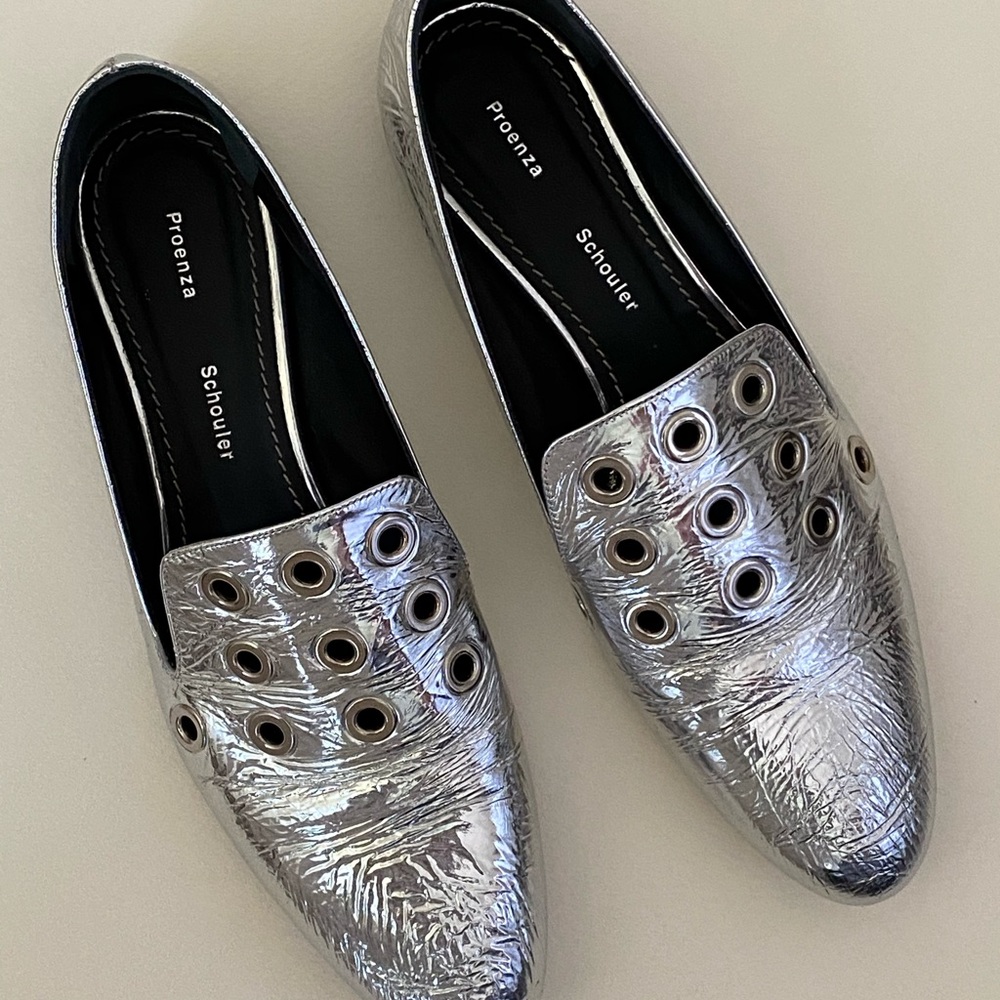 Proenza Shouler silver grommet loafers size 38! - Picture 1 of 5